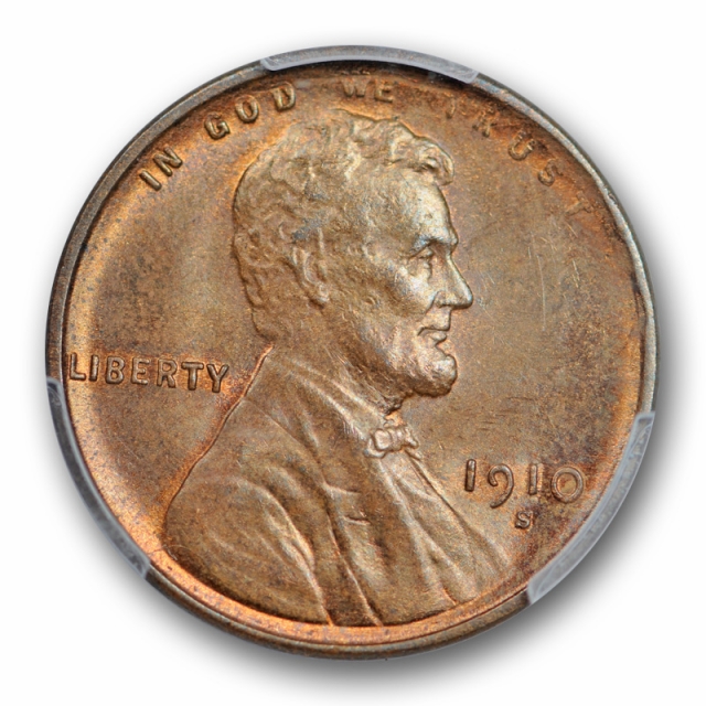 1910 S 1C Lincoln Wheat Cent PCGS MS 65 RB Uncirculated Red Brown Better Date