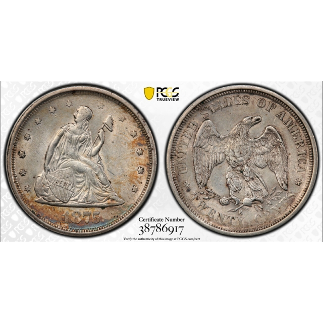 1875 S 20C Twenty Cent Piece PCGS MS 61 Uncirculated Toned US Type Coin Original 