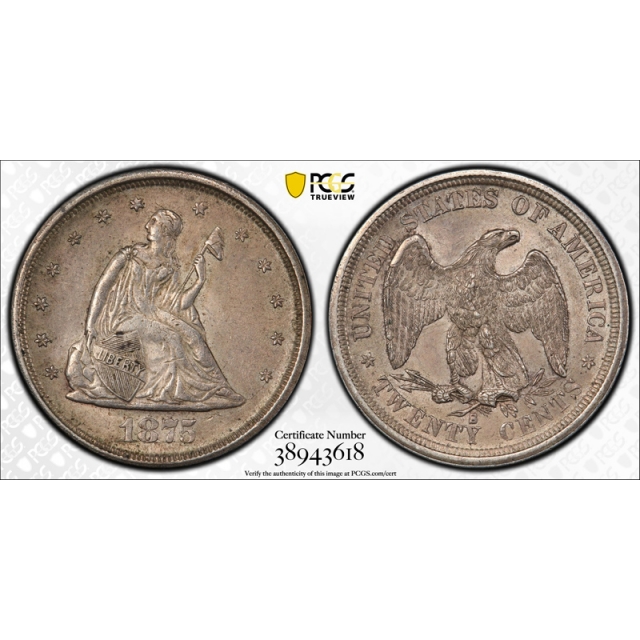 1875 S 20C Twenty Cent PCGS MS 63 Uncirculated Crusty Original Toned US Type Coin