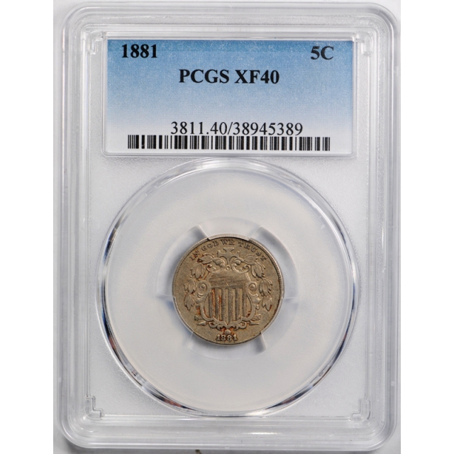 1881 5C Shield Nickel PCGS XF 40 Extra Fine Key Date Low Mintage Tough !