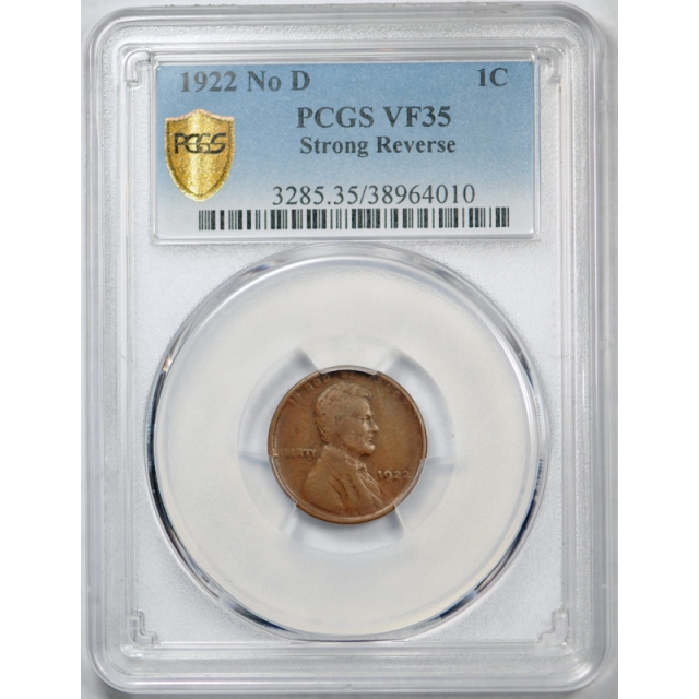 1922 No D 1C Strong Reverse Lincoln Wheat Cent PCGS VF 35 Sharp Coin ! 