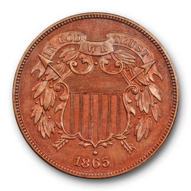 1865 2C Proof Two Cent Piece Uncirculated Red Brown RB PR Low Mintage