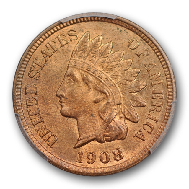 1908 S 1C Indian Head Cent PCGS MS 65 RB Uncirculated Key Date Mostly Red !
