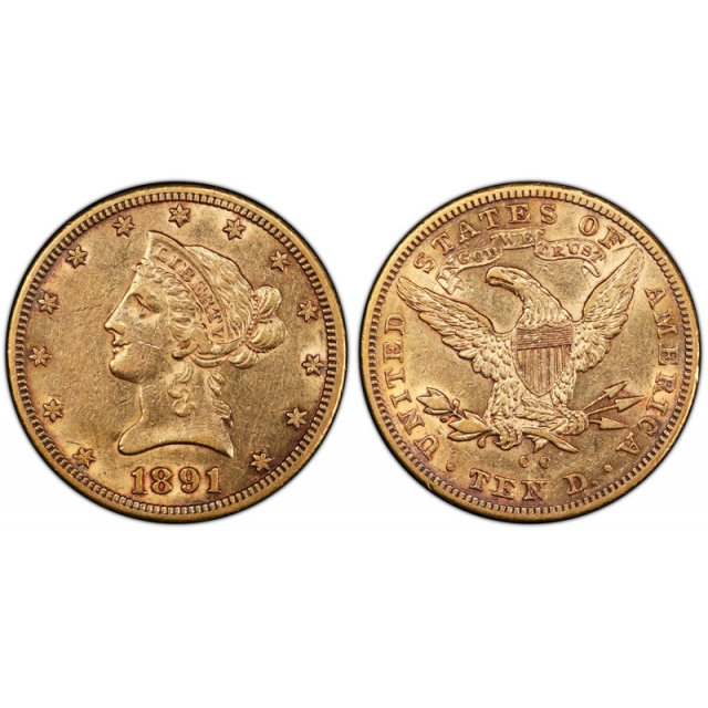 1891 CC $10 Liberty Head Eagle PCGS AU 50 About Uncirculated Carson City Gold