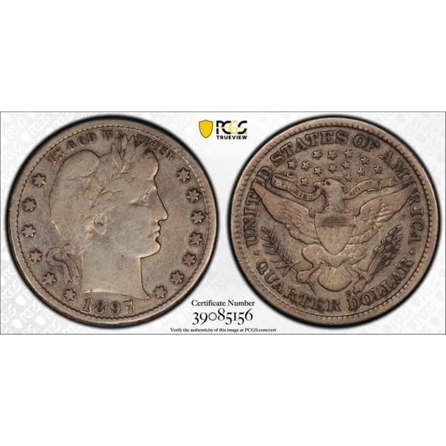 1897 S 25C Barber Quarter PCGS F 12 Fine San Francisco Mint Better Date Secure Holder 