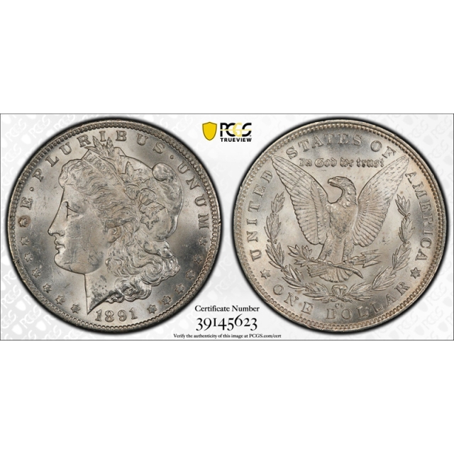 1891 CC $1 Morgan Dollar PCGS MS 62 Uncirculated Carson City Mint Lustrous