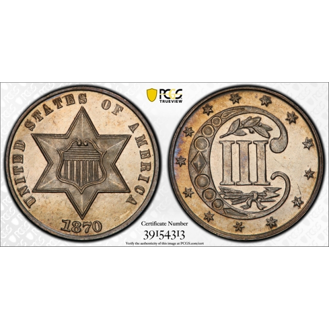 1870 3CS Three Cent Silver Piece PCGS PR 64 Proof Key Date Low Mintage Beautiful !