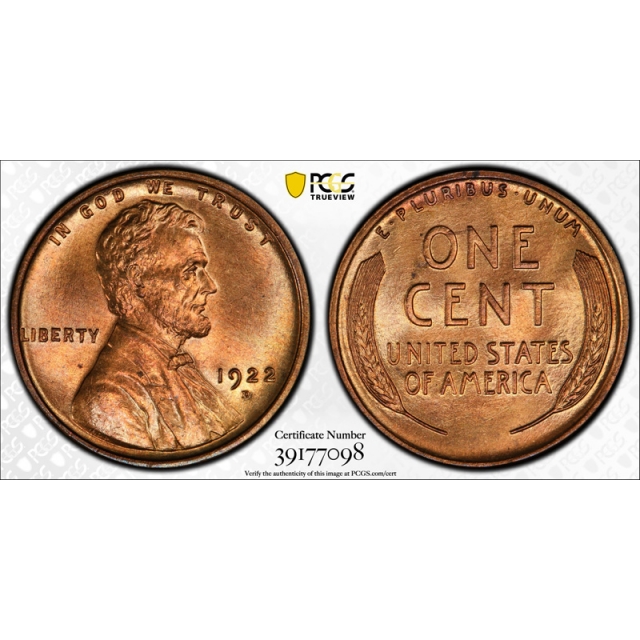 1922 D 1C Lincoln Wheat Cent PCGS MS 66 RD Uncirculated Full Red High End Beauty 