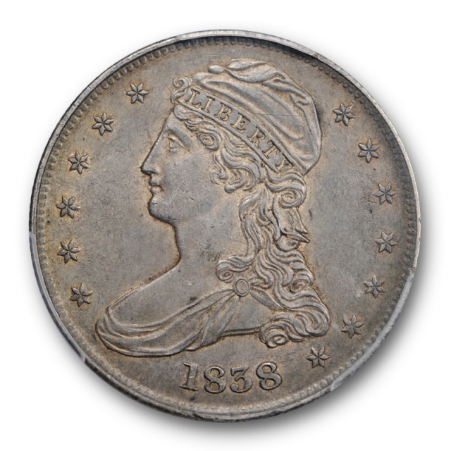 1838 50C Reeded Edge Capped Bust Half Dollar PCGS AU 58 CAC Approved Original !
