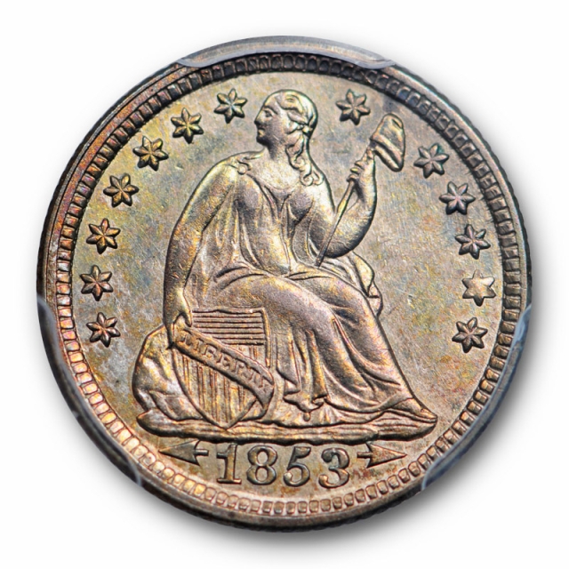 1853 H10C Arrows Seated Liberty Half Dime PCGS AU 55 About Uncirculated Toned Pretty !