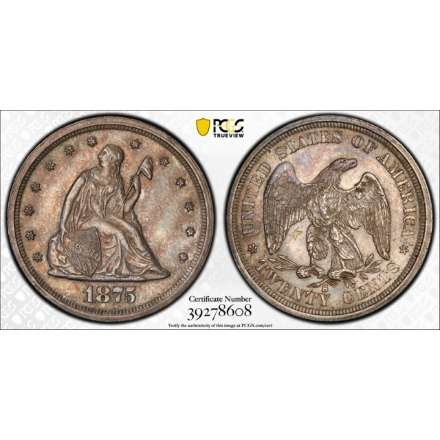 1875 S 20C Twenty Cent PCGS MS 62 Uncirculated CAC Approved Toned Original 