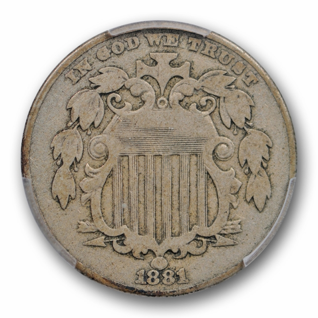 1881 5C Shield Nickel PCGS F 12 Fine Key Date Low Mintage US Coin 