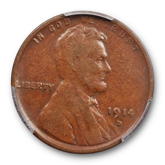 1914 D 1C Lincoln Wheat Cent PCGS F 12 Fine Denver Mint Key Date Original Cert#7873