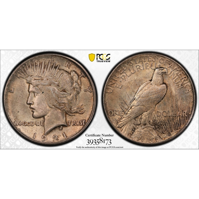 1921 $1 Peace Dollar PCGS MS 63 Uncirculated High Relief Original Toned Key Date 