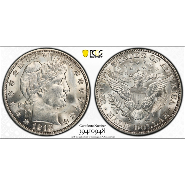 1915 D 50C Barber Half Dollar PCGS MS 64 Uncirculated CAC Approved Stunning ! ! !
