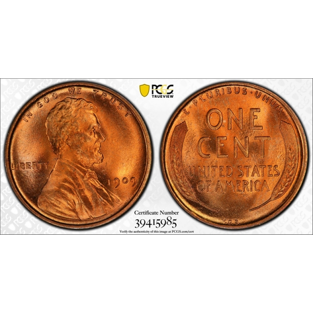 1909 VDB 1C Lincoln Wheat Cent PCGS MS 67 RD Uncirculated Full Red Secure 