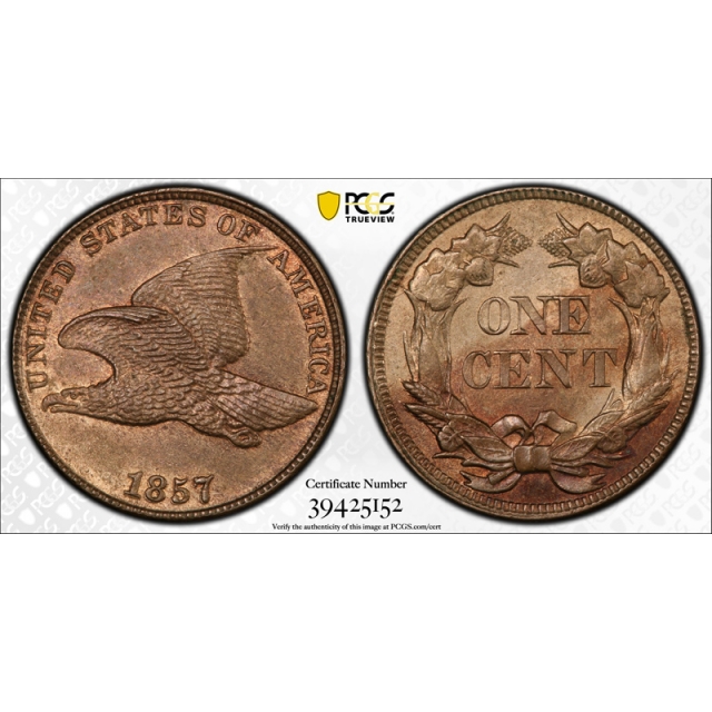 1857 1C Flying Eagle Cent PCGS MS 63 Uncirculated Eagle Eye & CAC Approved 
