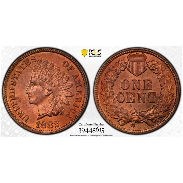 1882 1C Indian Head Cent PCGS MS 65 RD Uncirculated Red High Grade Secure 