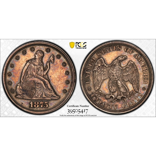 1875 20C Proof Twenty Cent Piece PCGS PR 53 About Uncirculated Grade Low Mintage !