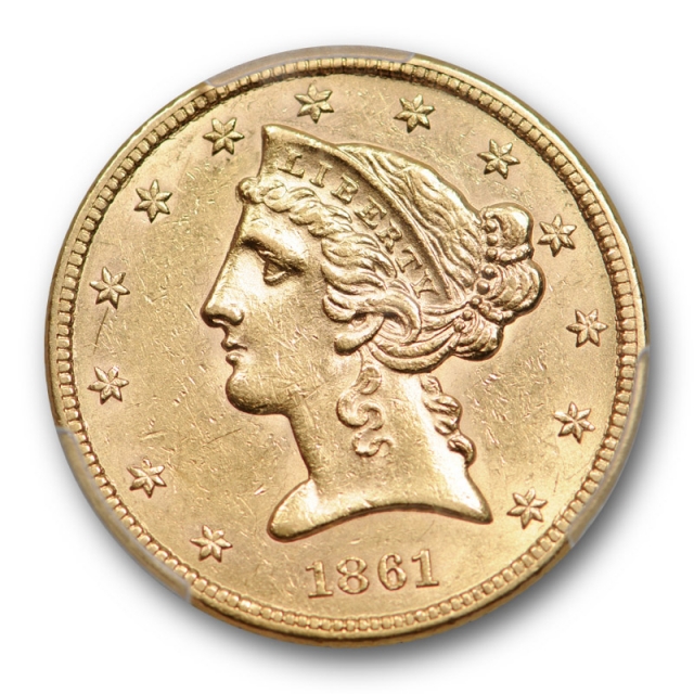 1861 $5 Liberty Head Half Eagle PCGS AU 58 About Uncirculated Civil War Era