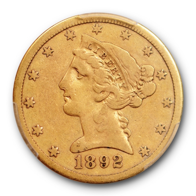 1892 CC $5 Liberty Head Half Eagle PCGS F 15 Fine to Very Fine Carson City Gold