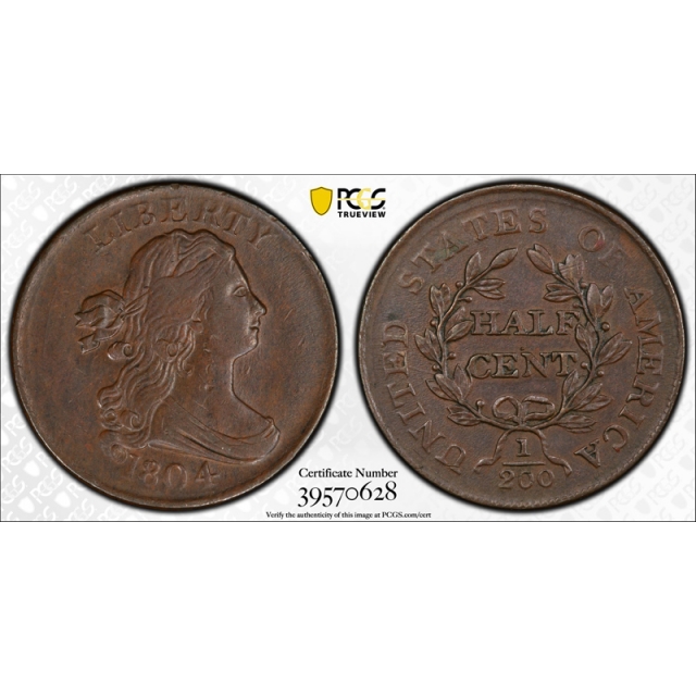 1804 1/2C Draped Bust Half Cent PCGS AU 55 About Uncirculated to MS CAC Approved ! 