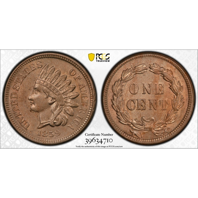 1859 1C Indian Head Cent PCGS MS 62 Uncirculated Secure Holder Nice ! 