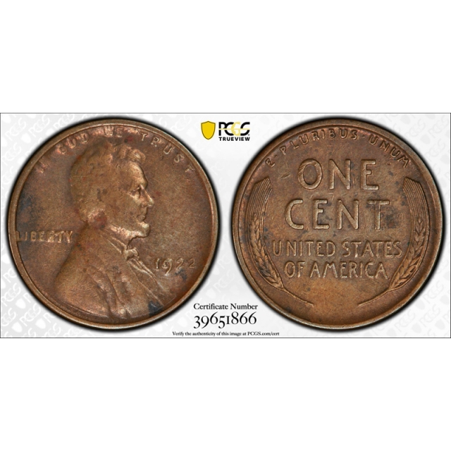 1922 No D 1C Strong Reverse Lincoln Wheat Cent PCGS VF 35 Very Fine to Extra Fine 