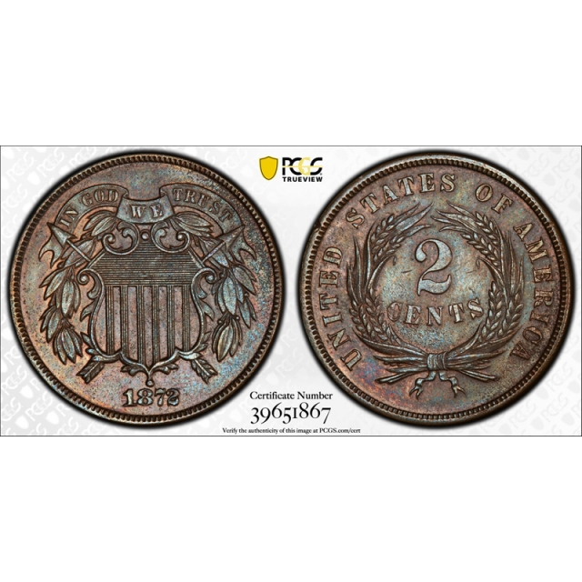 1872 2C Two Cent Piece PCGS PR 58 Proof Key Date Low Mintage Tough Grade ! 
