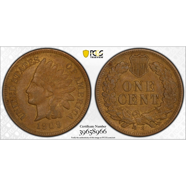 1909 S 1C Indian Head Cent PCGS AU 55 About Uncirculated Key Date Original 