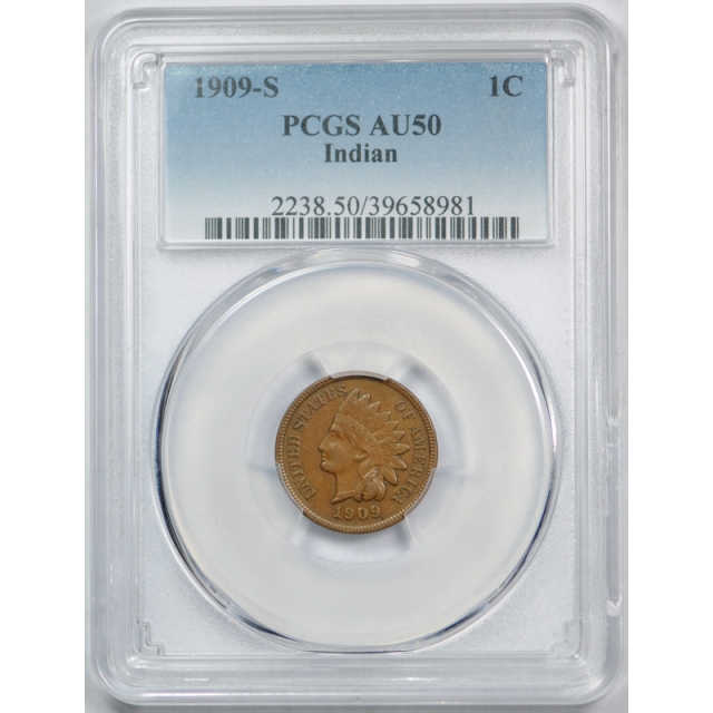 1909 S 1C Indian Head Cent PCGS AU 50 About Uncirculated Key Date Cert#8981
