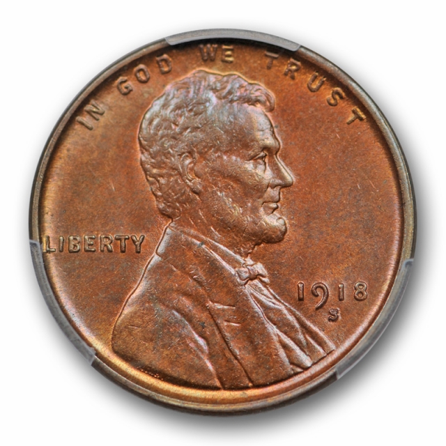 1918 S 1C Lincoln Wheat Cent PCGS MS 64 BN Uncirculated Brown Looks Red Brown !