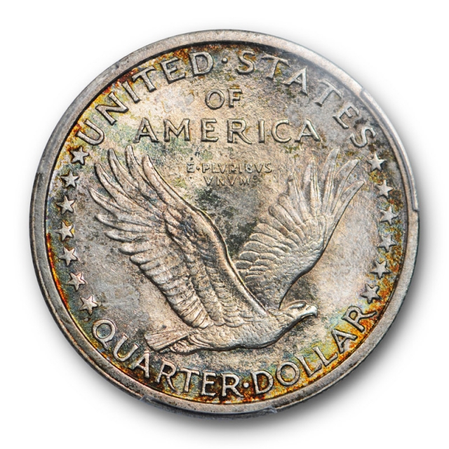 1917 25C Type 1 Standing Liberty Quarter PCGS MS 63 FH Full Head Uncirculated Toned !