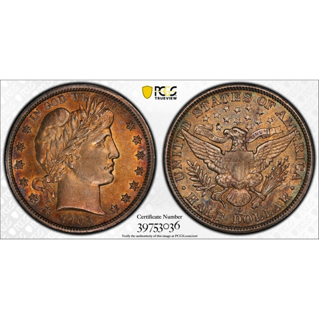 1903 O 50C Barber Half Dollar PCGS AU 50 About Uncirculated Golden Toned Tough 