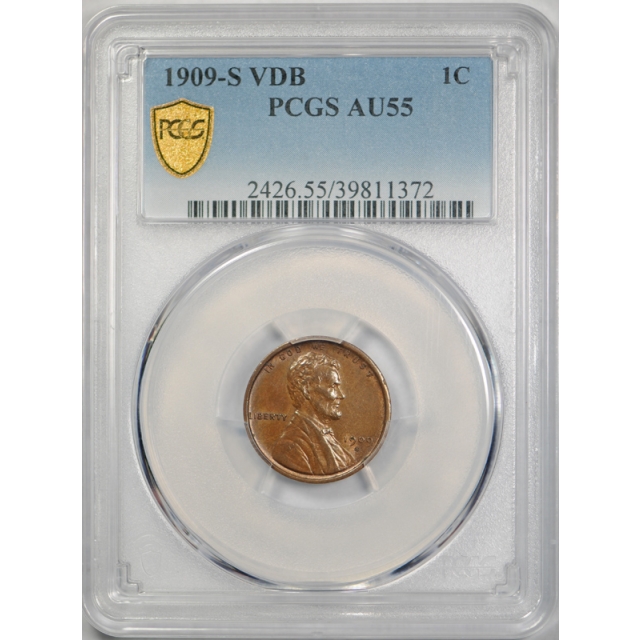 1909 S VDB 1C Lincoln Wheat Cent PCGS AU 55 About Uncirculated Key Date Cert#1372