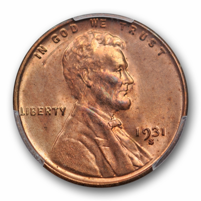 1931 S 1C Lincoln Wheat Cent PCGS MS 63 RB Uncirculated Red Brown Key Date Mostly Red 