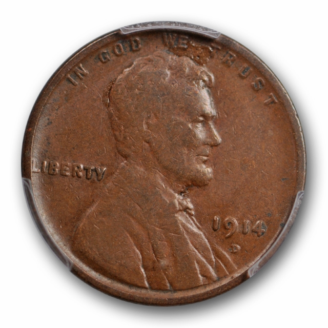 1914 D 1C Lincoln Wheat Cent PCGS F 12 Fine Denver Mint Key Date Cert#9533