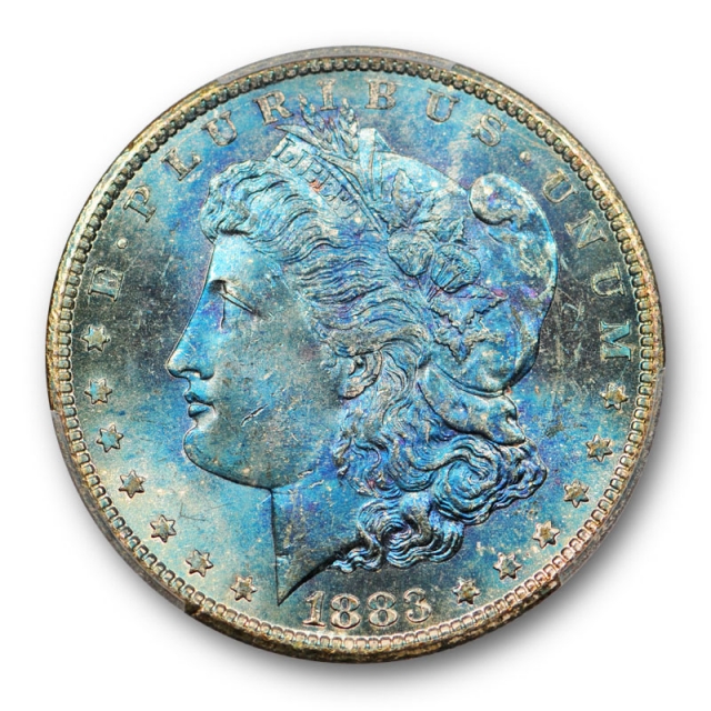 1883 CC $1 Morgan Dollar PCGS MS Uncirculated Vibrant Blue Toned 'Questionable'