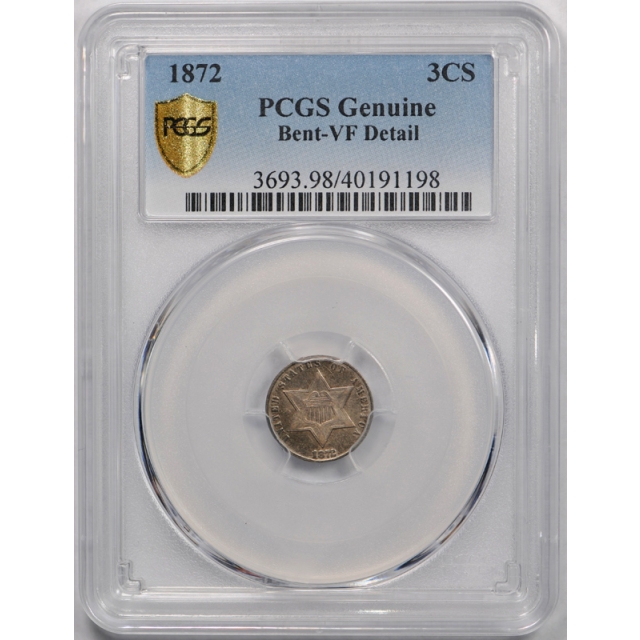 1872 3CS Three Cent Silver PCGS VF Very Fine Details Key Date Rare Coin ! 