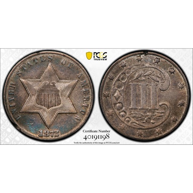 1872 3CS Three Cent Silver PCGS VF Very Fine Details Key Date Rare Coin ! 