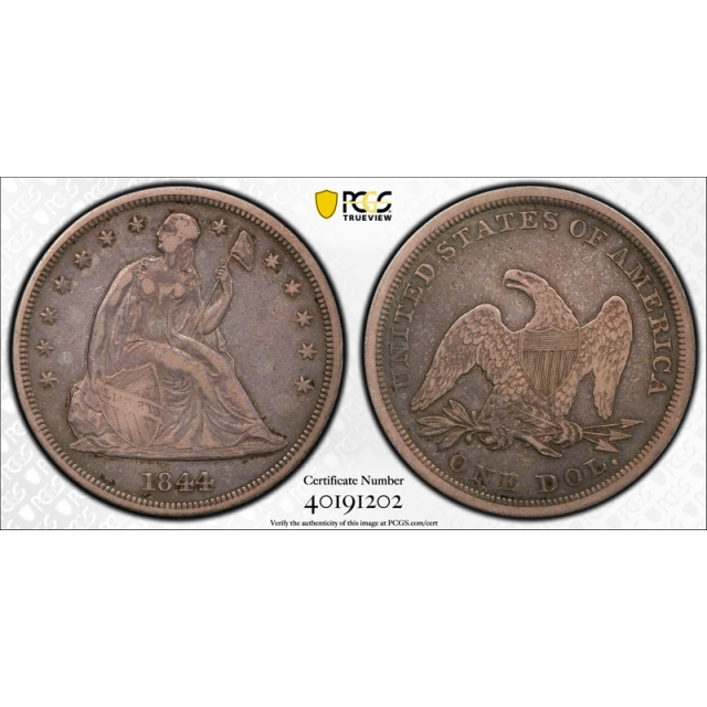 1844 $1 Seated Liberty Dollar PCGS VF 30 Very Fine to Extra Fine Original ! 