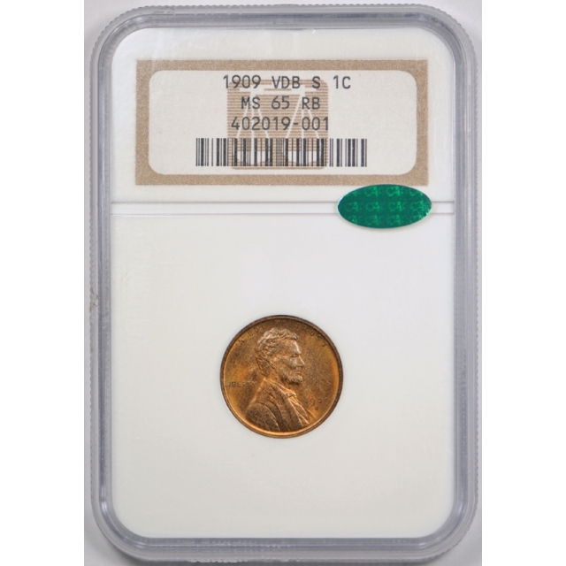1909 S VDB 1C Lincoln Wheat Cent NGC MS 65 RB Uncirculated Red Brown CAC Approved !