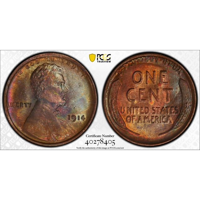 1914 1C Lincoln Wheat Cent PCGS MS 63 BN Uncirculated Pretty Toned 