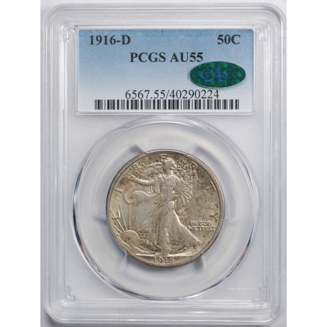 1916 D 50C Walking Liberty Half Dollar PCGS AU 55 About Uncirculated CAC Approved
