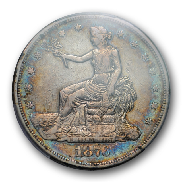 1876 CC T$1 Trade Dollar PCGS VF 30 Carson City Mint Colorful Toned Nice ! 