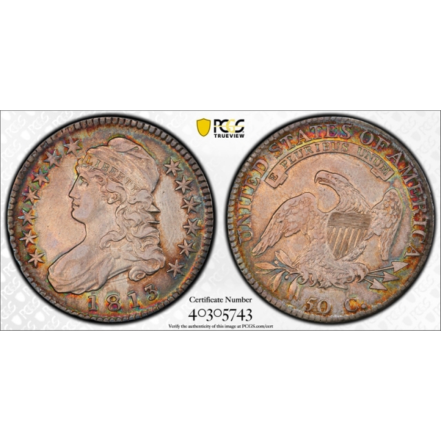 1813 50C Capped Bust Half Dollar PCGS AU 50+ CAC Approved Toned ! O 103