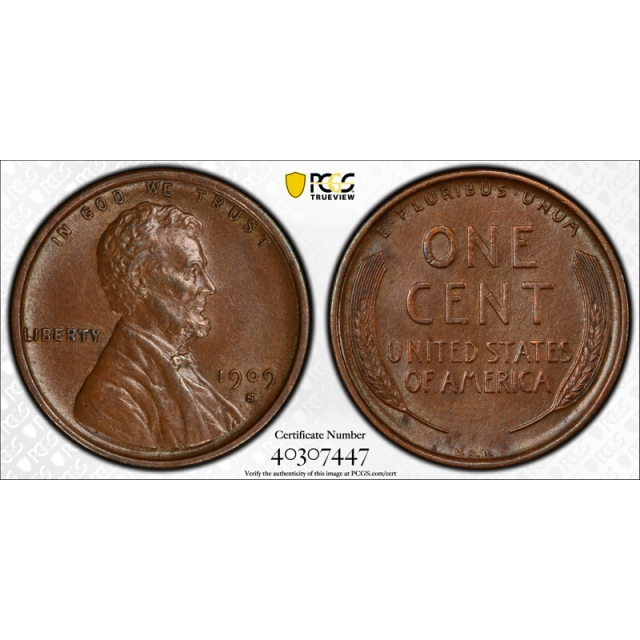 1909 S VDB 1C Lincoln Wheat Cent PCGS MS 62 BN Uncirculated Brown Key Date Nice !