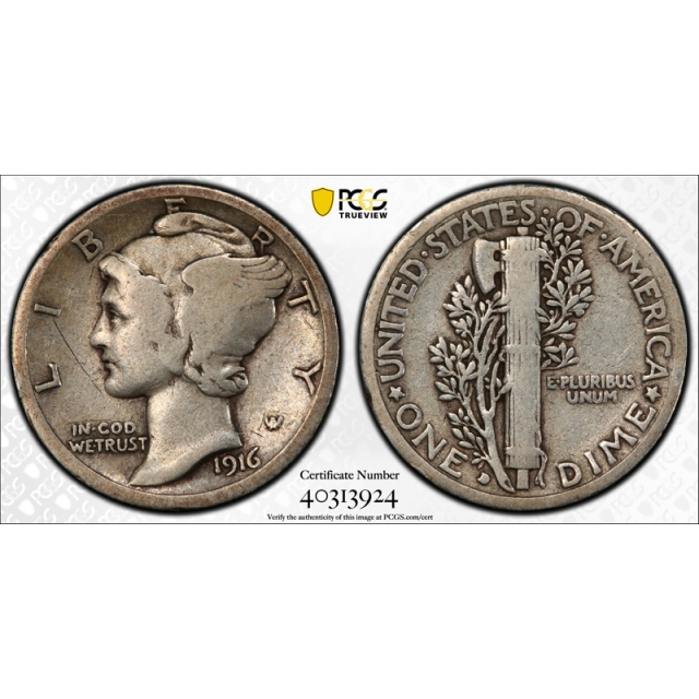 1916 D 10C Mercury Dime PCGS VG 8 Very Good Denver Mint Key Date Cert#3924