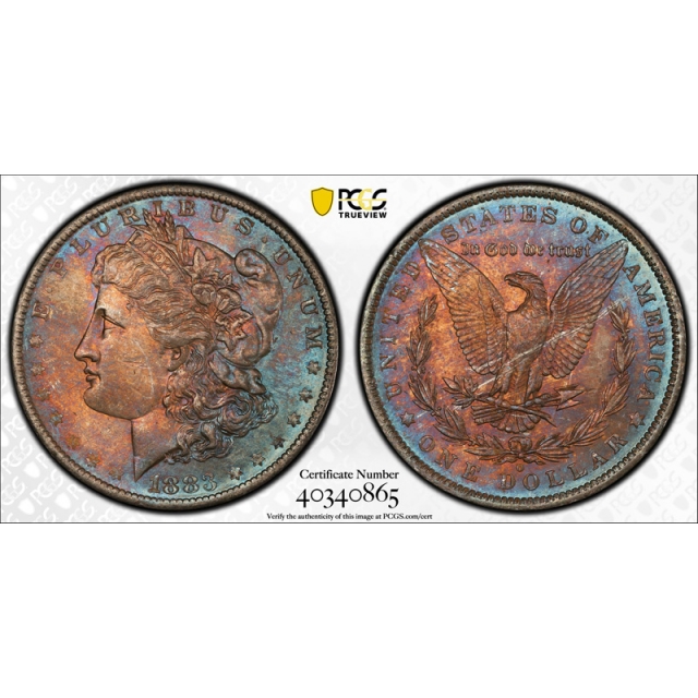 1883 O $1 Morgan Dollar PCGS MS 64 Uncirculated Blue & Purple Toned Pretty Cert#0865