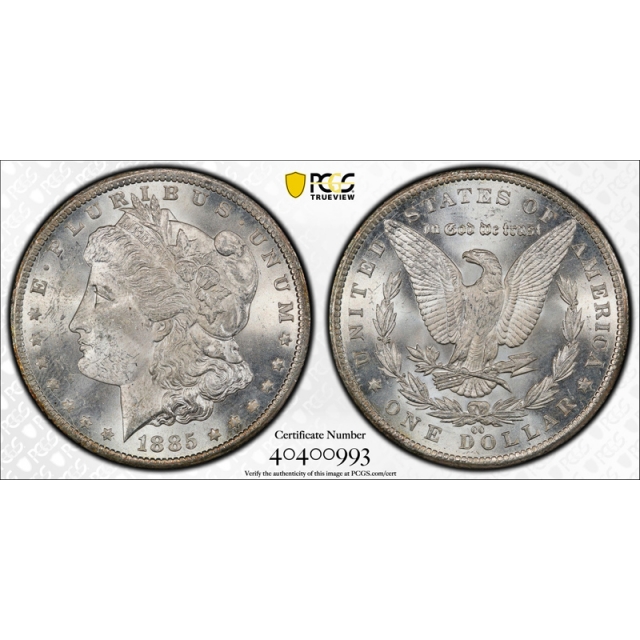 1885 CC $1 Morgan Dollar PCGS MS 62 Uncirculated Carson City Mint Cert#0993
